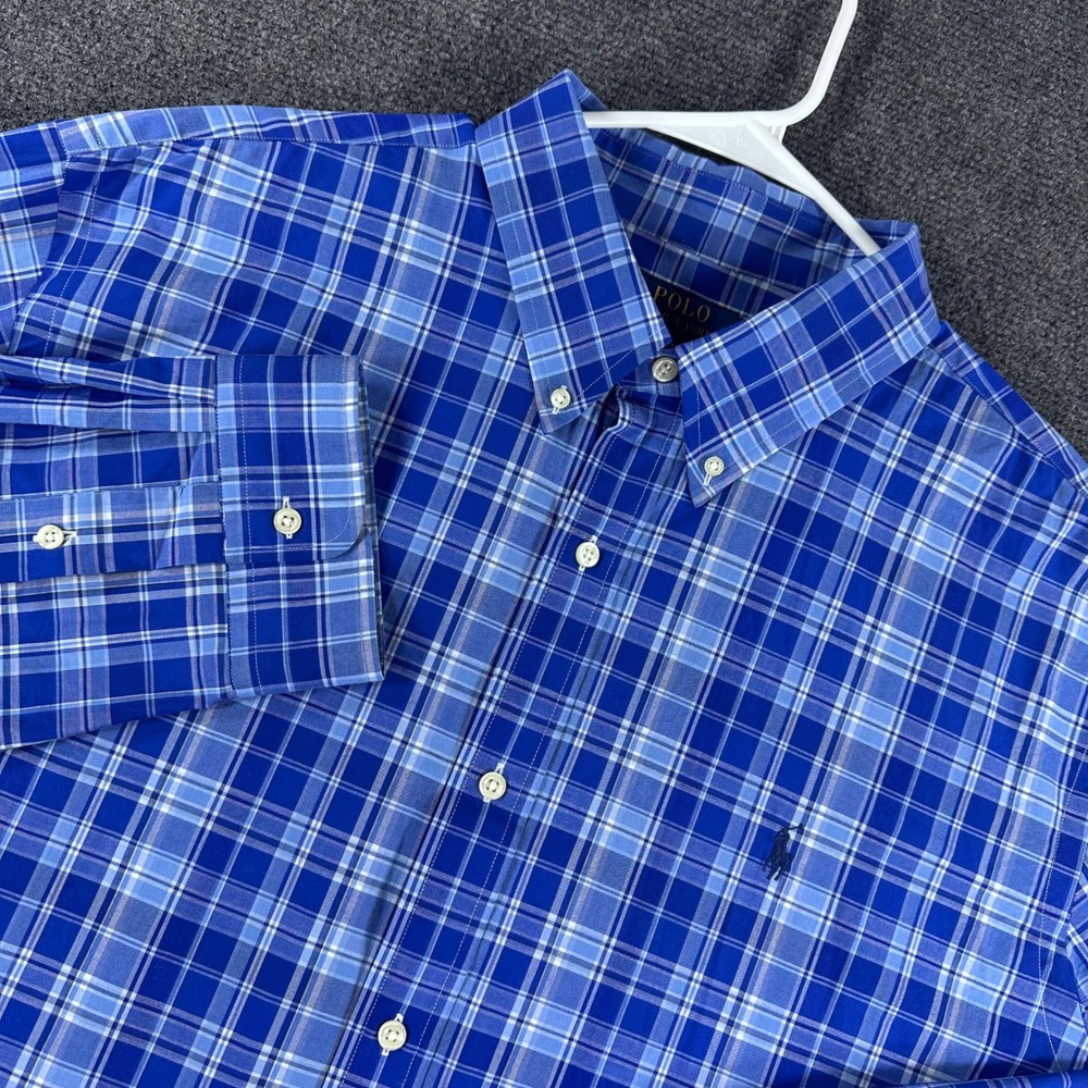 Polo Ralph Lauren Button Down Mens XXL 2XL Blue Plaid Classic Fit Long Sleeve
